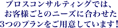 ブロスコンサルティングでは、お客様ごとのニーズに合わせた３つのプランをご用意しています！